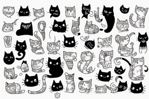 Cute cats set tattoo idea