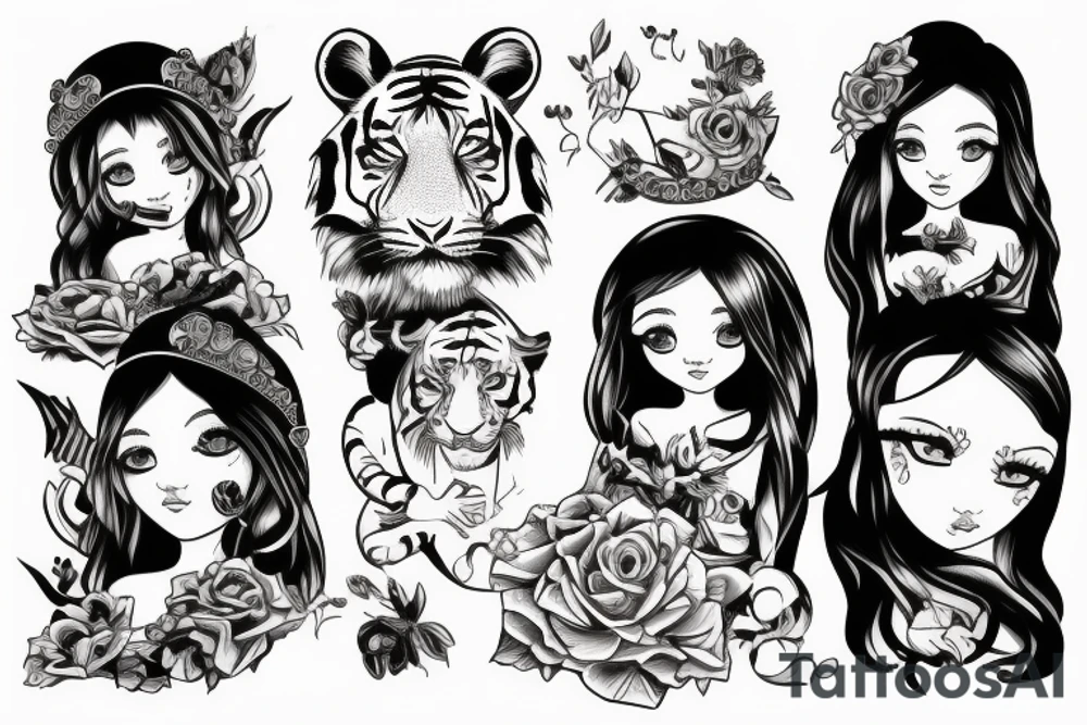 combination of daughter and son.  Daughter as a princess and son as tiger tattoo idea