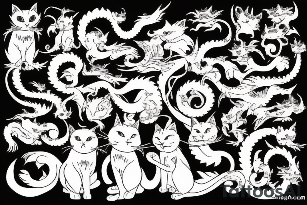 cats, dragons tattoo idea