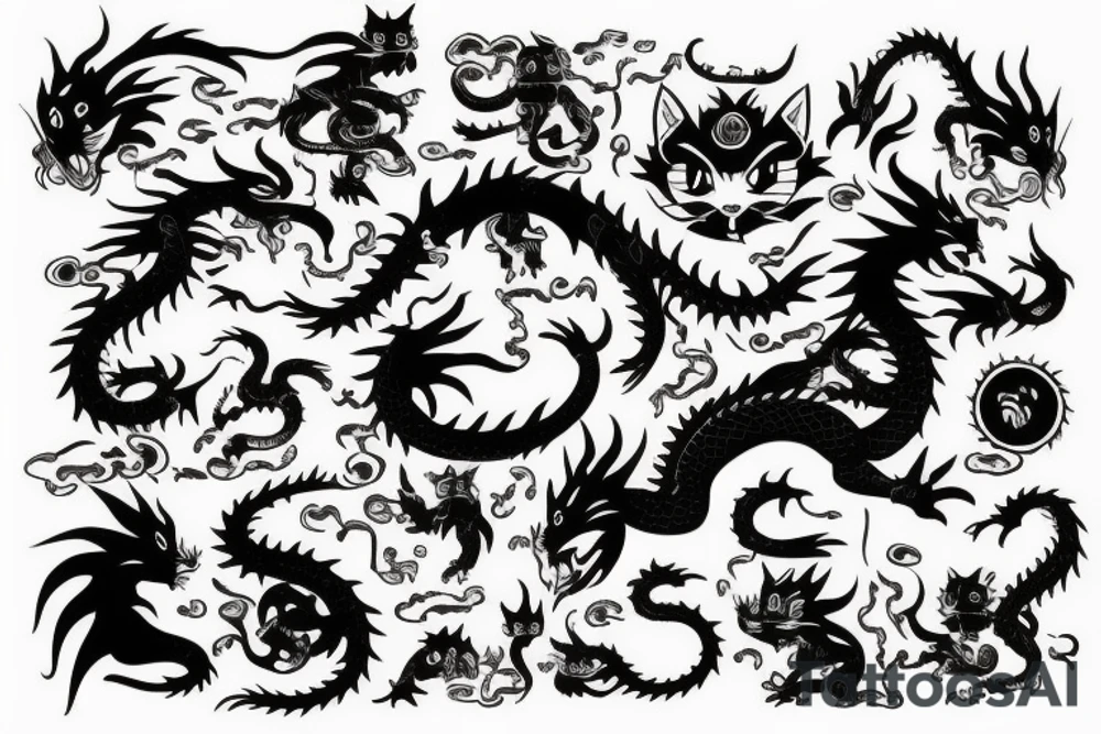 cats, dragons tattoo idea