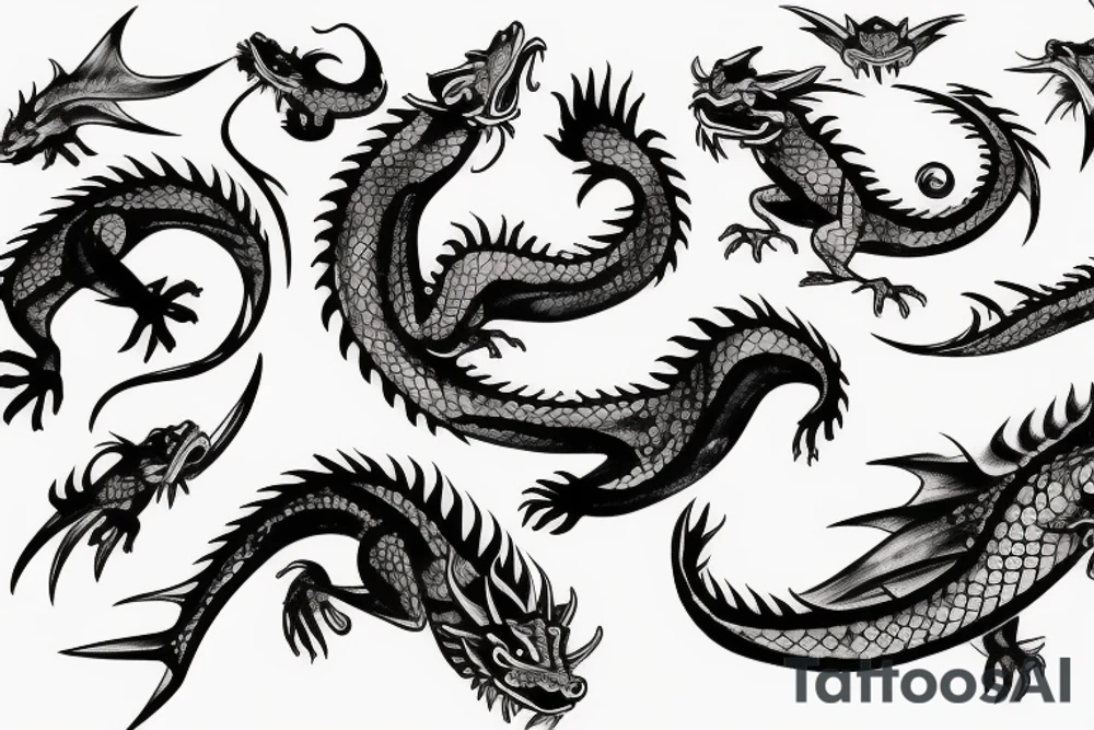 dragons, fish tattoo idea