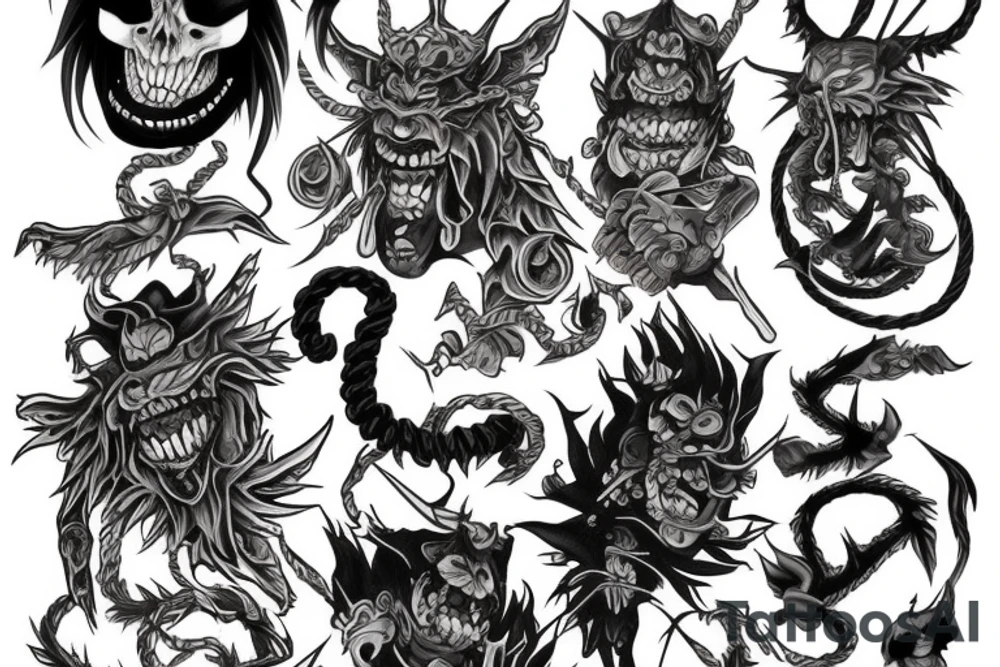 five oni demons connected with the rope tattoo idea