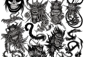 five oni demons connected with the rope tattoo idea