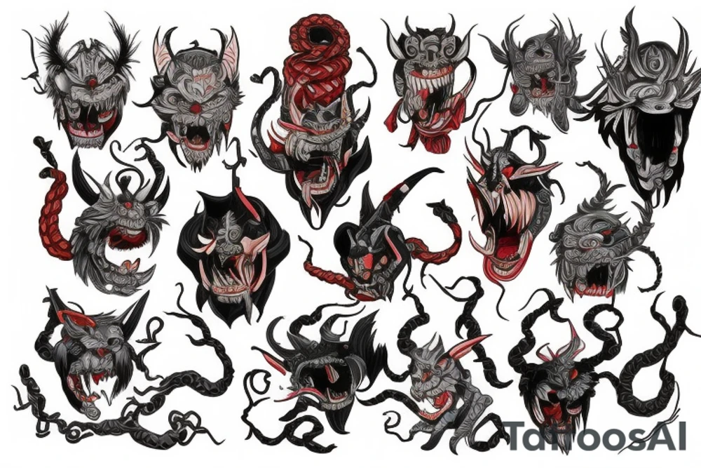 five oni demons connected with the rope tattoo idea