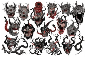 five oni demons connected with the rope tattoo idea
