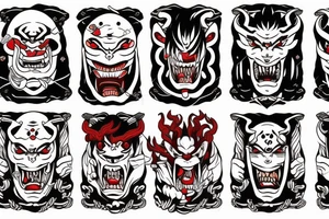 five faces of oni demons connected with the rope tattoo idea