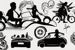 Silhouette of 2 people driving in a convertible tattoo idea