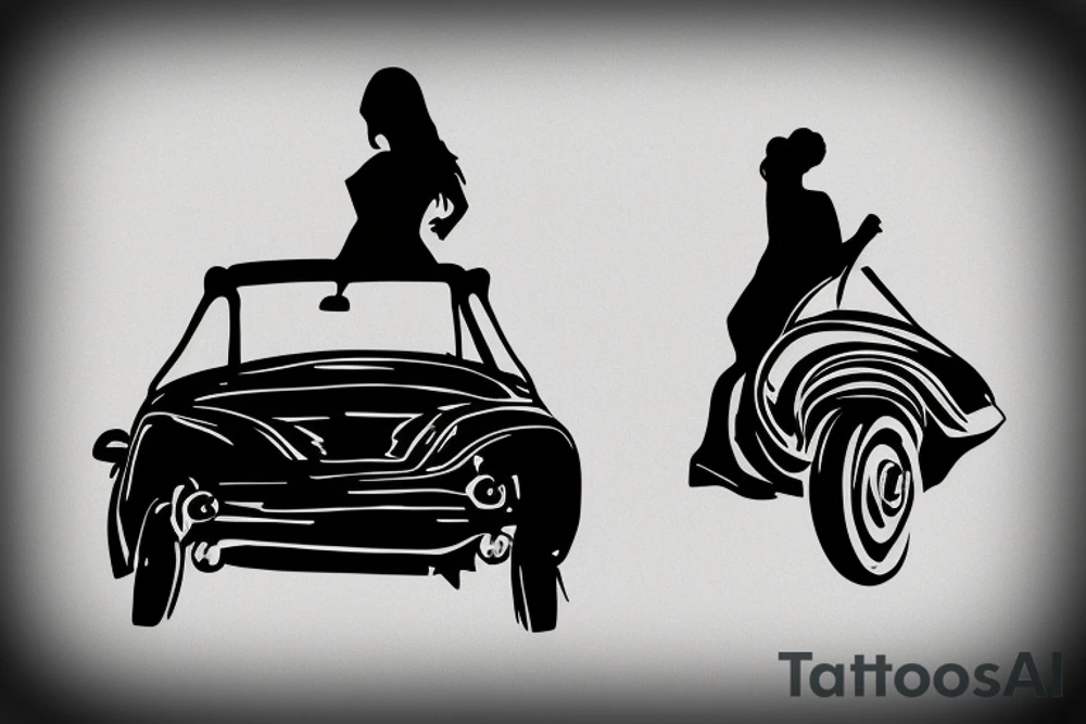 Silhouette of 2 people driving in a convertible tattoo idea