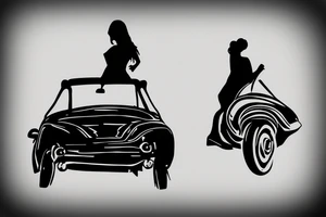 Silhouette of 2 people driving in a convertible tattoo idea