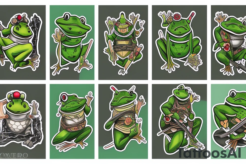 green frog in samurai armor tattoo idea