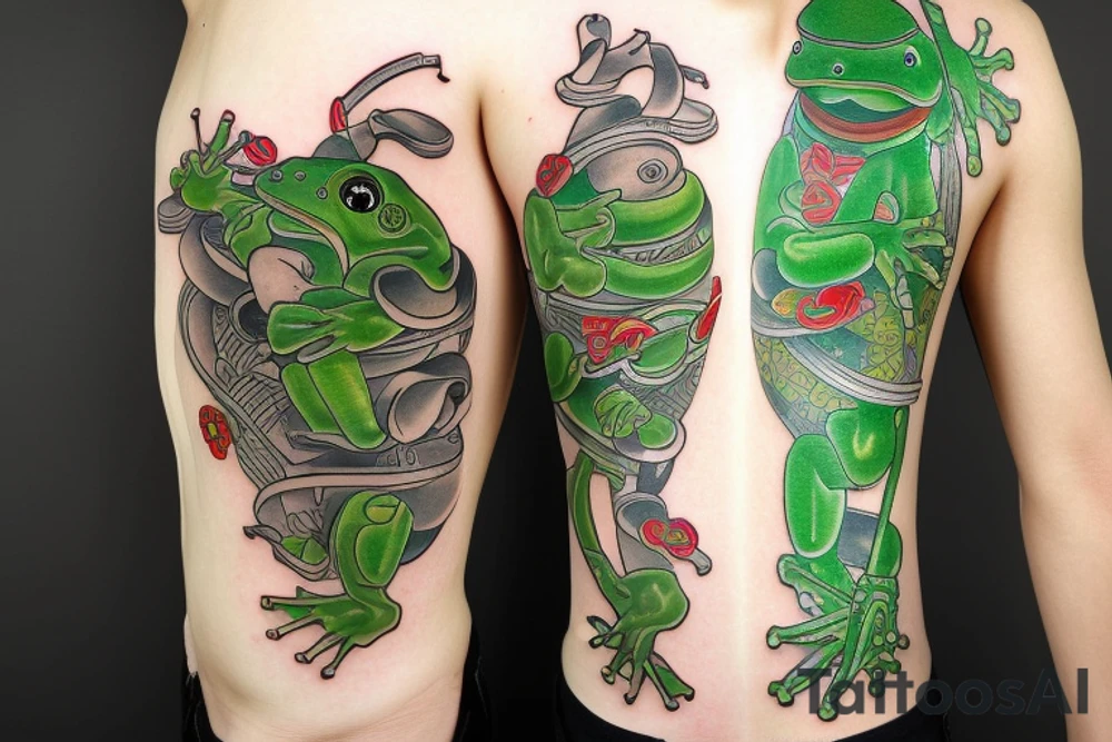 green frog in samurai armor tattoo idea
