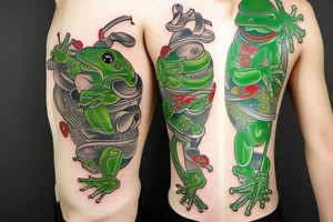 green frog in samurai armor tattoo idea