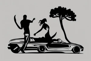 Silhouette of 2 people driving in a convertible tattoo idea