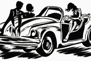 Silhouette of 2 people driving in a convertible tattoo idea