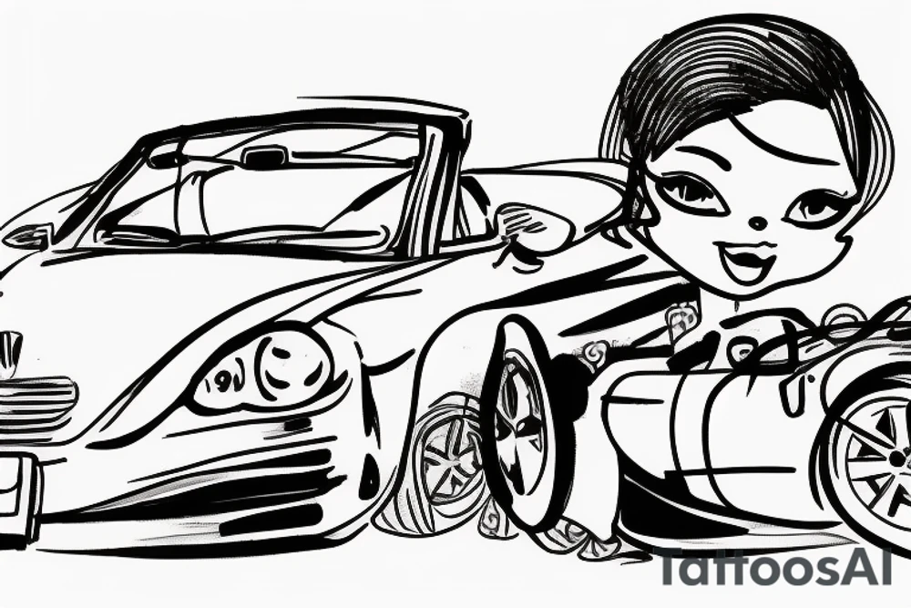 2 people driving in a convertible tattoo idea