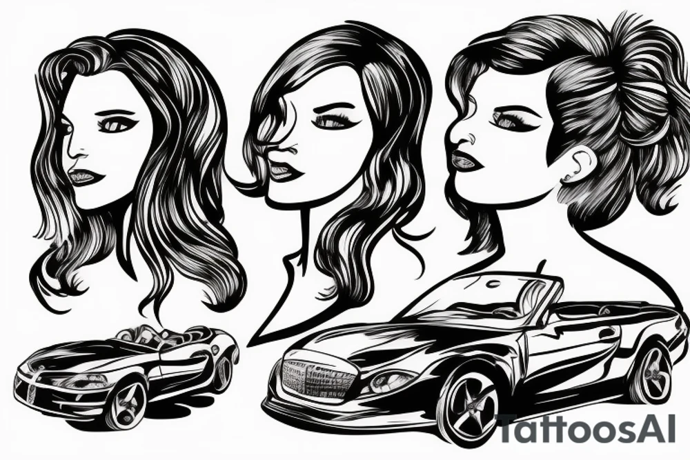 2 people driving in a convertible tattoo idea