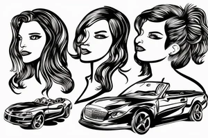 2 people driving in a convertible tattoo idea