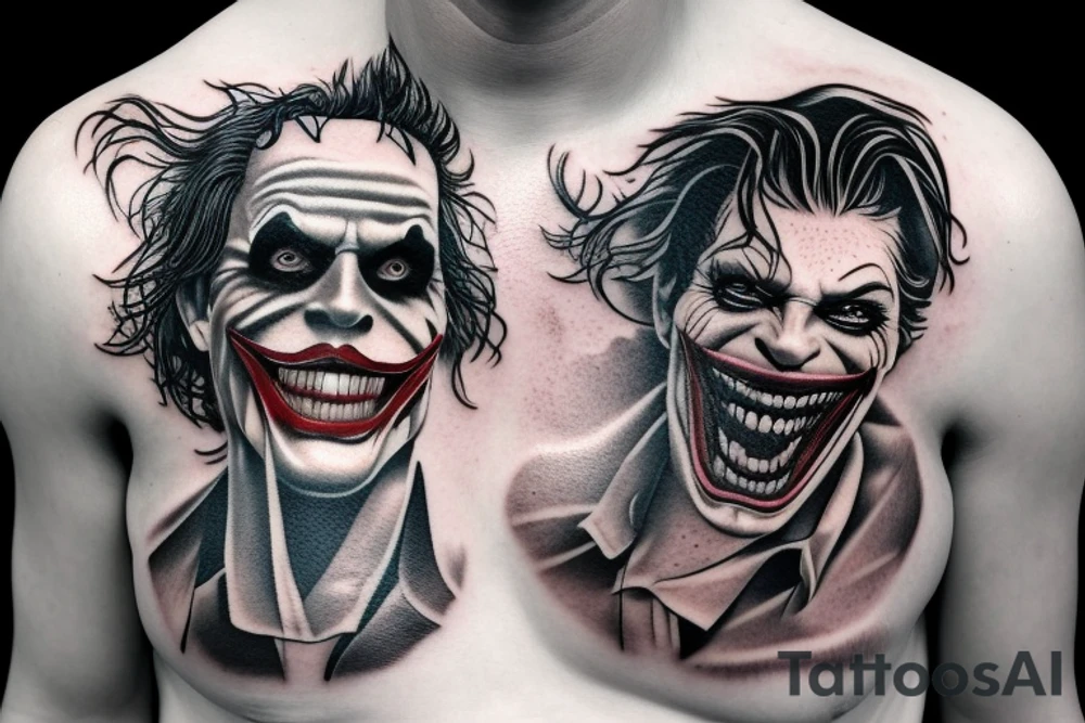 a hyper realistic tattoo of the Joker on men chest tattoo idea
