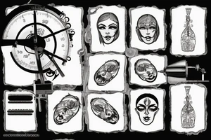 a old scale. on the left side a eye and on the right side a ear tattoo idea