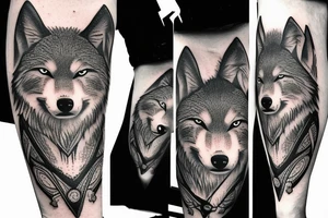 Omega symbol with a realistic wolf inside tattoo idea