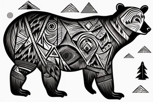 Native American bear with mountains and sky tattoo idea