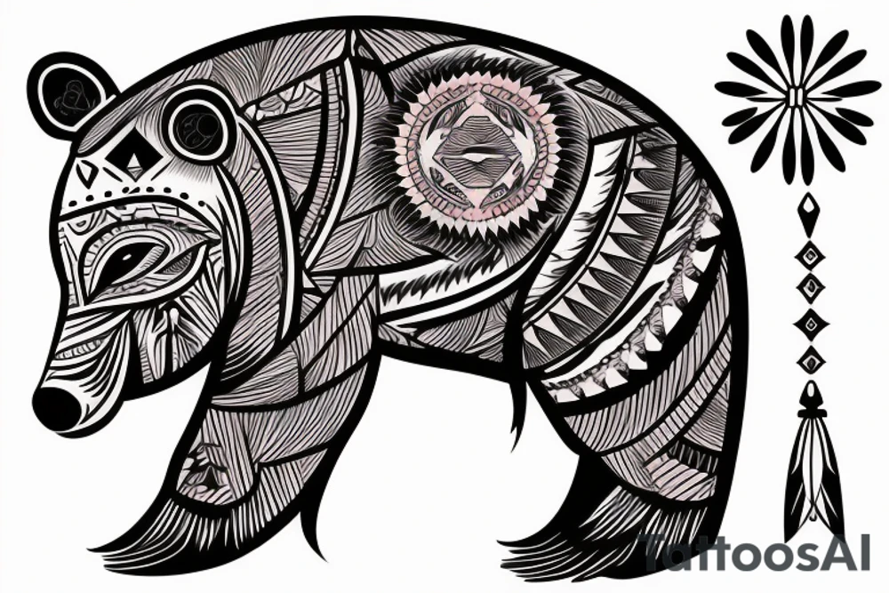Native American bear with mountains and sky tattoo idea