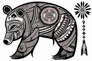 Native American bear with mountains and sky tattoo idea