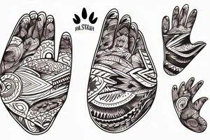 Native American bear paw 
with mountains and sky tattoo idea