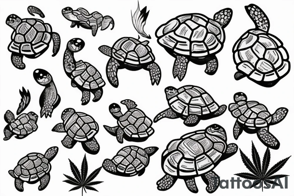 Baby turtle with marijuana tattoo idea