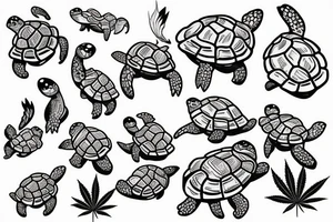 Baby turtle with marijuana tattoo idea