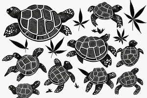 Baby turtle with marijuana as shell pattern tattoo idea