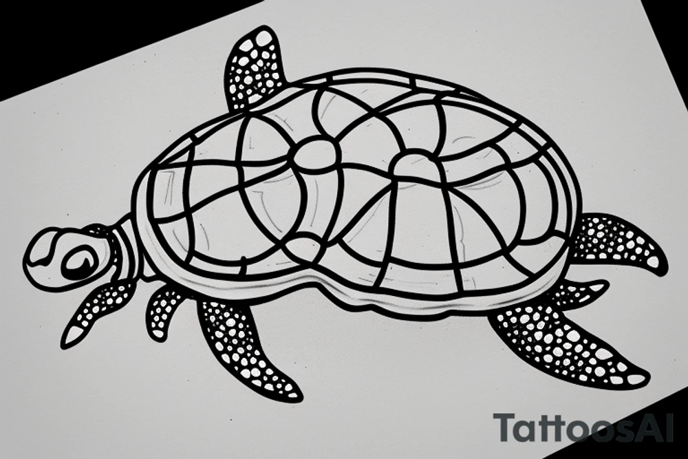 Baby turtle with marijuana as shell pattern tattoo idea