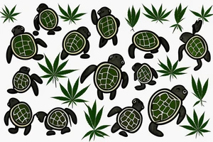 Baby turtle with marijuana as shell pattern tattoo idea