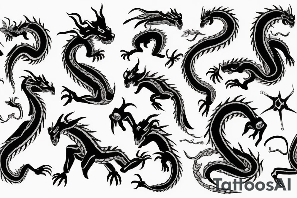 dragon with black draw tattoo idea