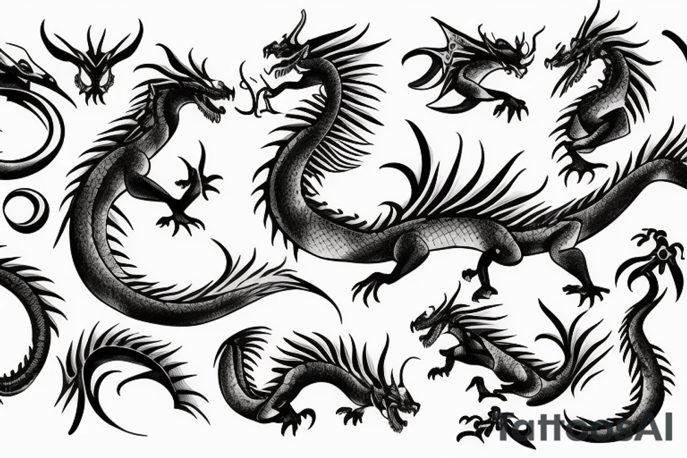 dragon with black draw tattoo idea