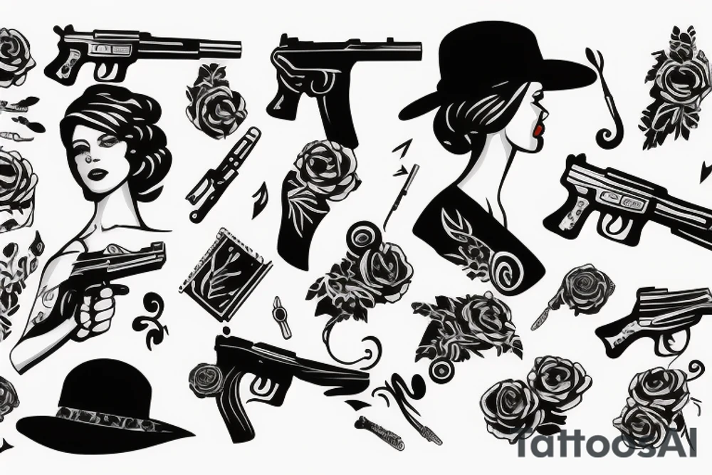 Woman with pistol in a hand tattoo idea