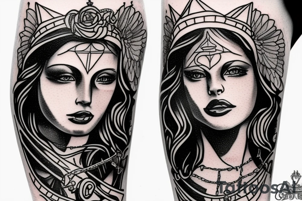 lady justice with sunshine and chains tattoo idea