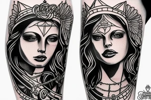 lady justice with sunshine and chains tattoo idea