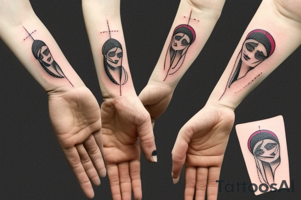 Woman with pistol in a hand tattoo idea