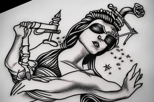 blindfolded lady justice with sunshine tattoo idea
