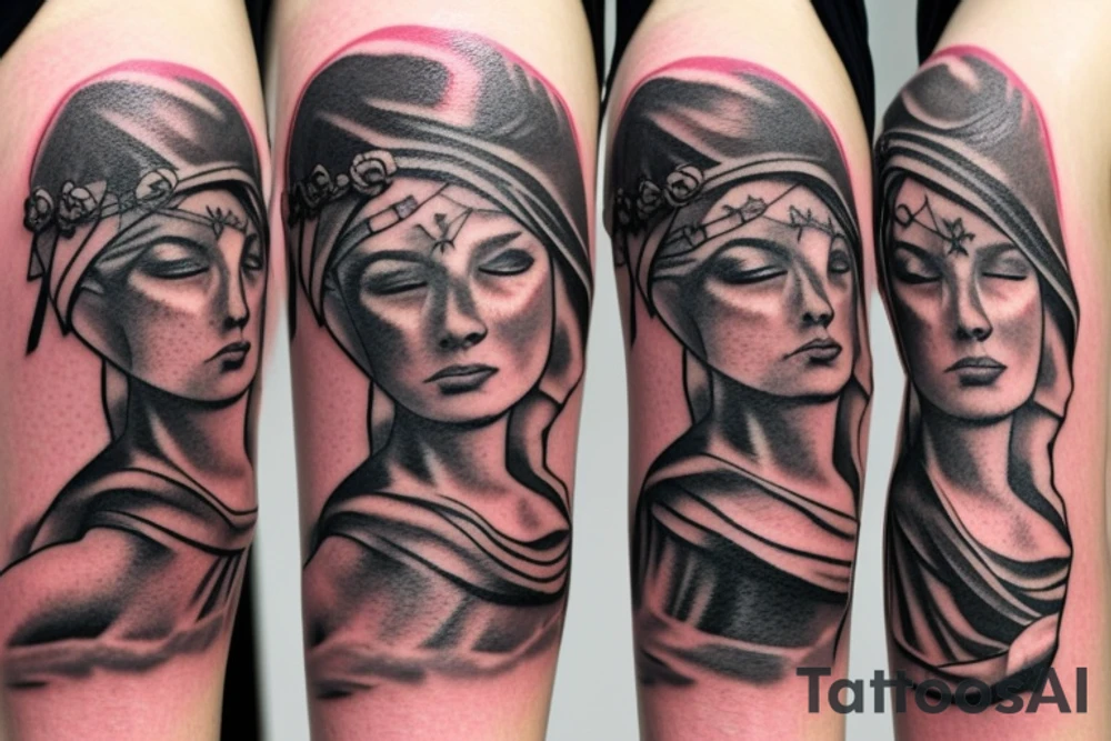 blindfolded lady justice with sunshine tattoo idea