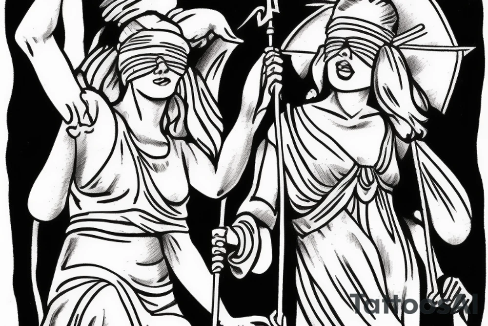 blindfolded lady justice with sunshine tattoo idea