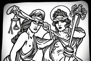 blindfolded lady justice with sunshine tattoo idea