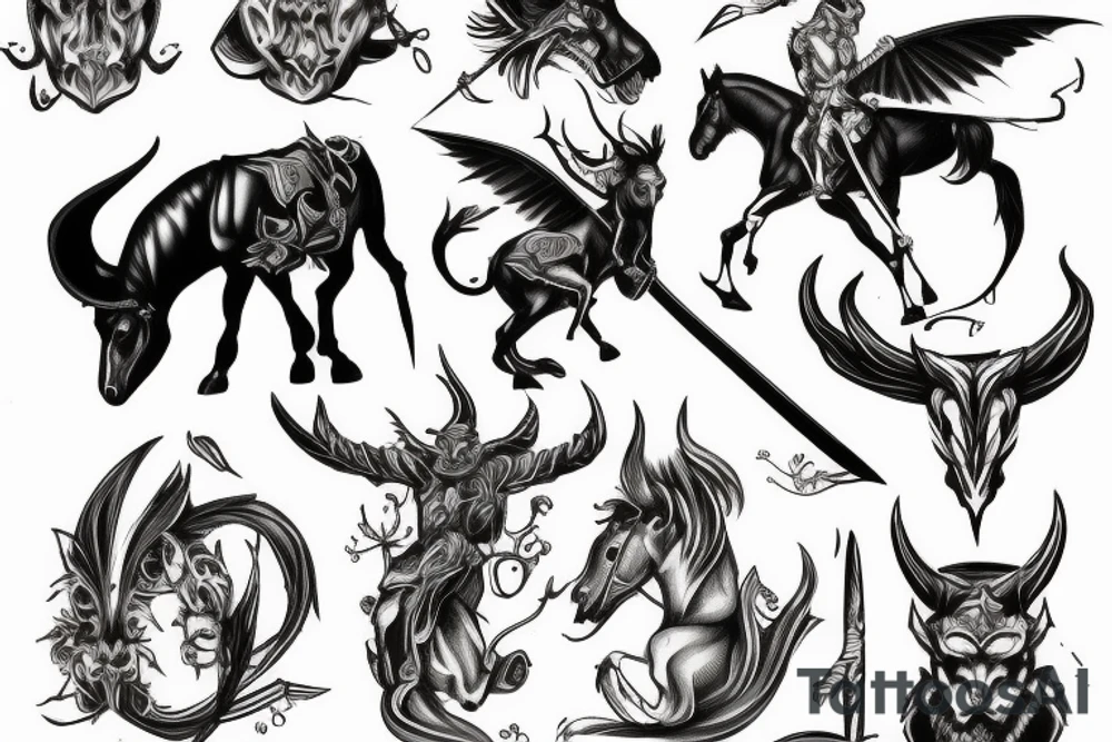 devil on horse with Sword, tattoo idea