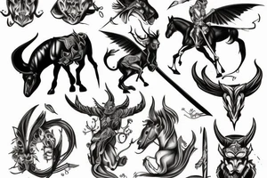 devil on horse with Sword, tattoo idea