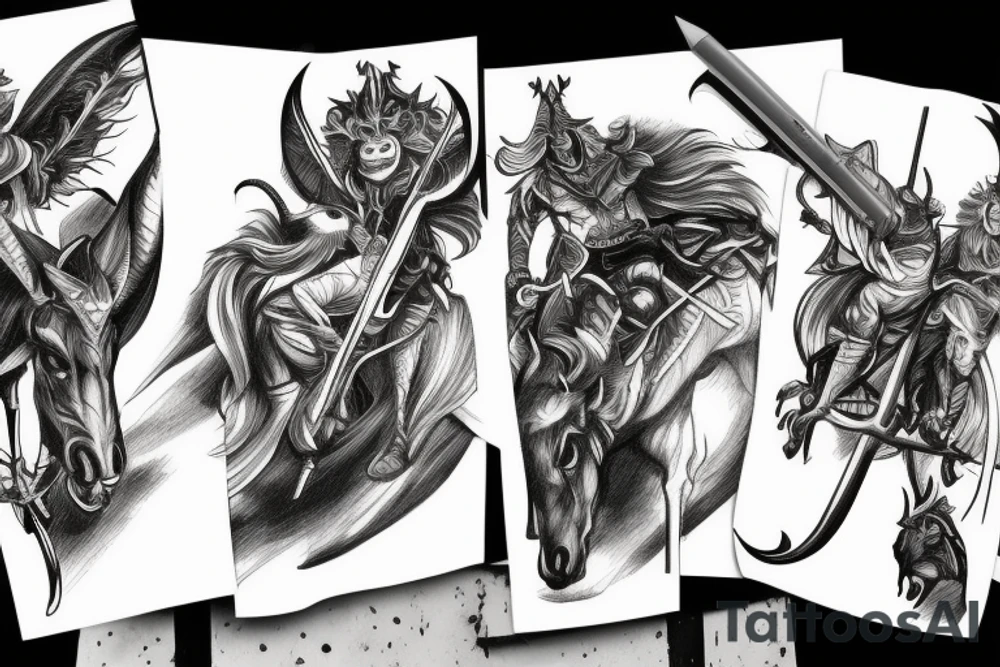 devil on horse with Sword, tattoo idea