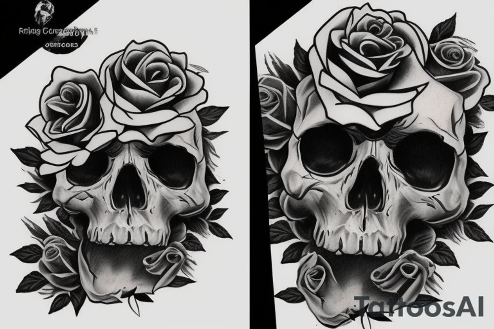 Skull transforming into roses tattoo idea