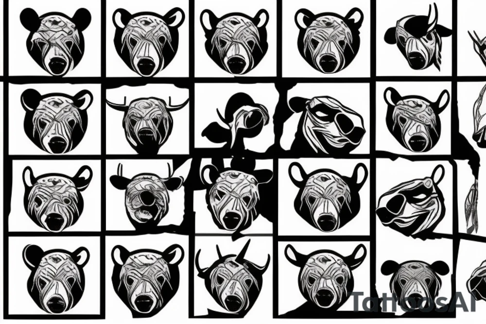 Bear and bull face tattoo idea