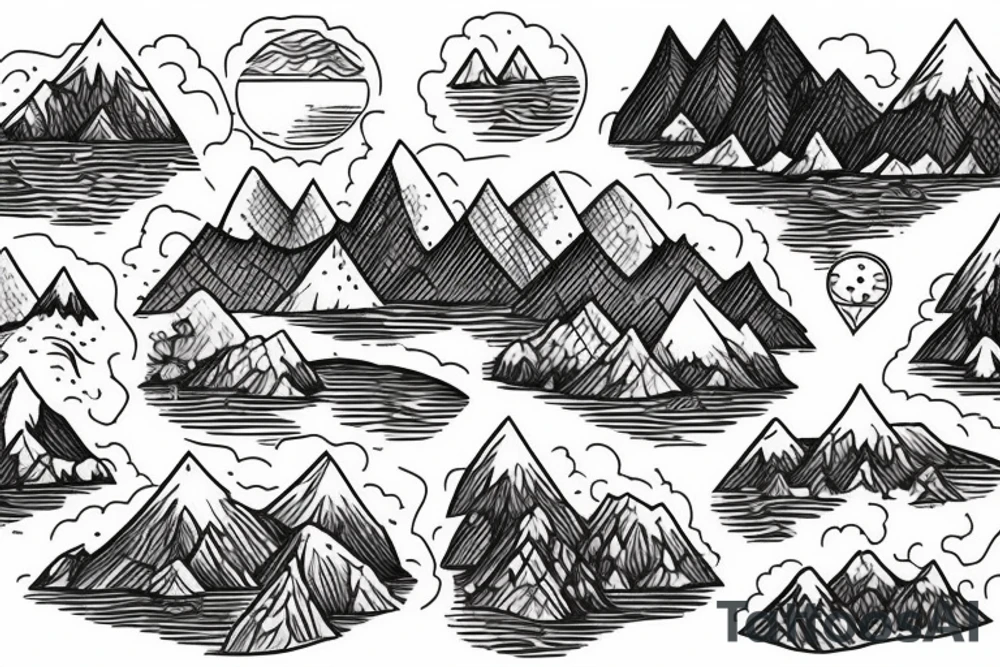 lake with forest in the background. Sunlight hitting the water. Behind the mountains is a map tattoo idea