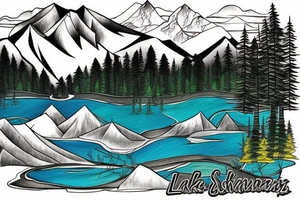 lake with forest in the background. Sunlight hitting the water. Behind the mountains is a map tattoo idea